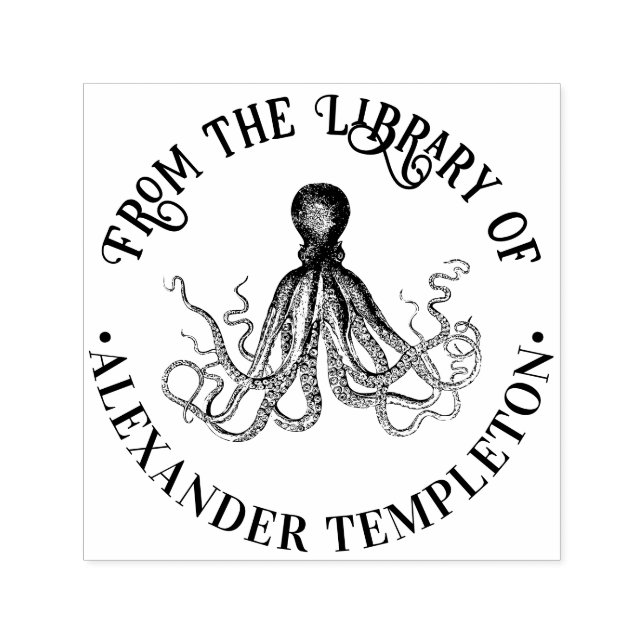 Octopus Sea Round ”From the Library of” Book Name Self-inking Stamp (Design)