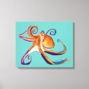 Octopus sealife watercolor art canvas print