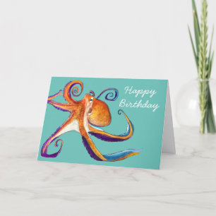 Octopus sealife watercolor art card