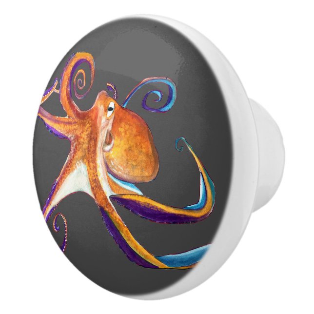 Octopus sealife watercolor art ceramic knob (Right)