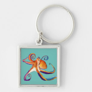 Octopus sealife watercolor art keychain
