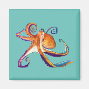 Octopus sealife watercolor art magnet