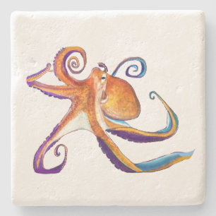 Octopus sealife watercolor art stone coaster