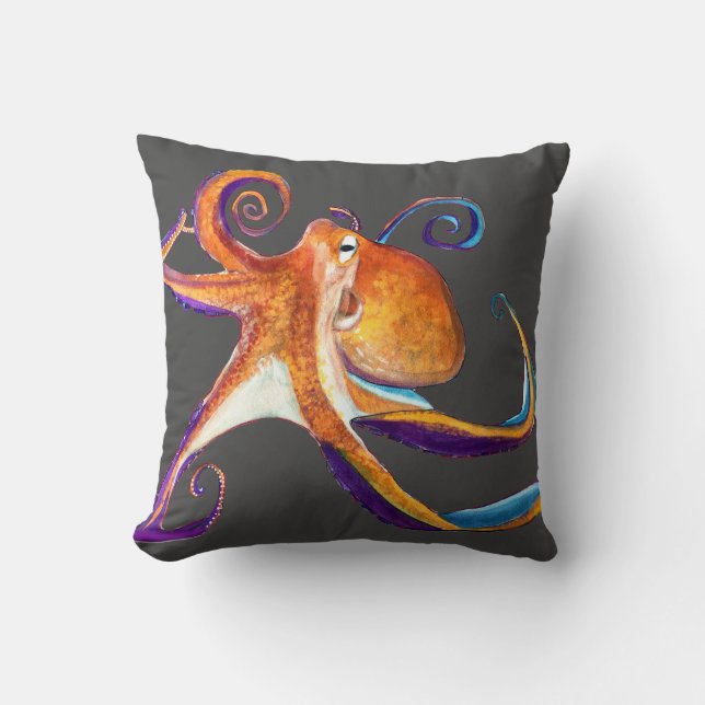 Octopus sealife watercolor art throw pillow (Front)