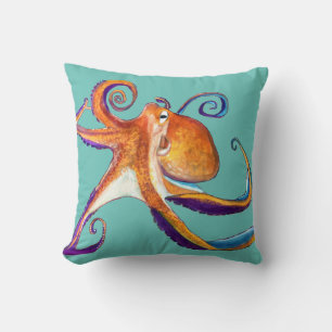 Octopus sealife watercolor art throw pillow