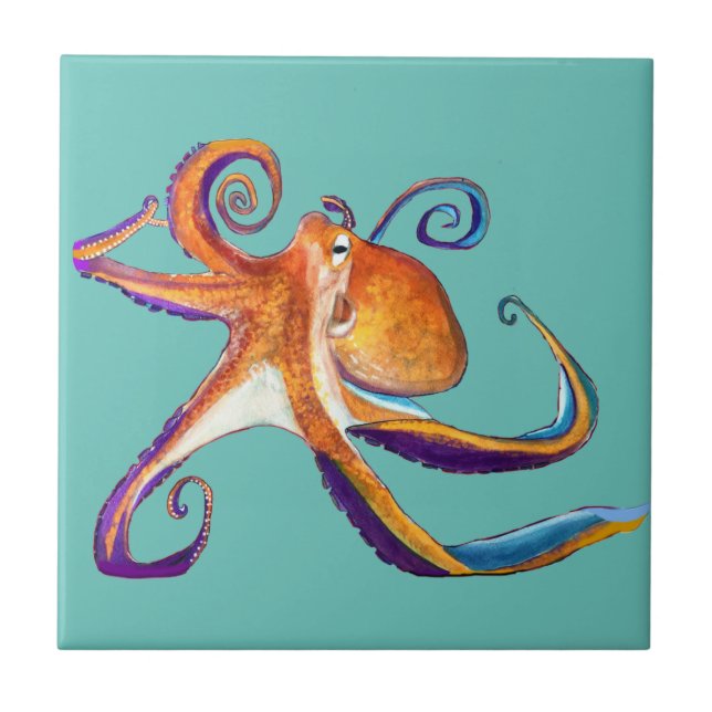 Octopus sealife watercolor art tile (Front)