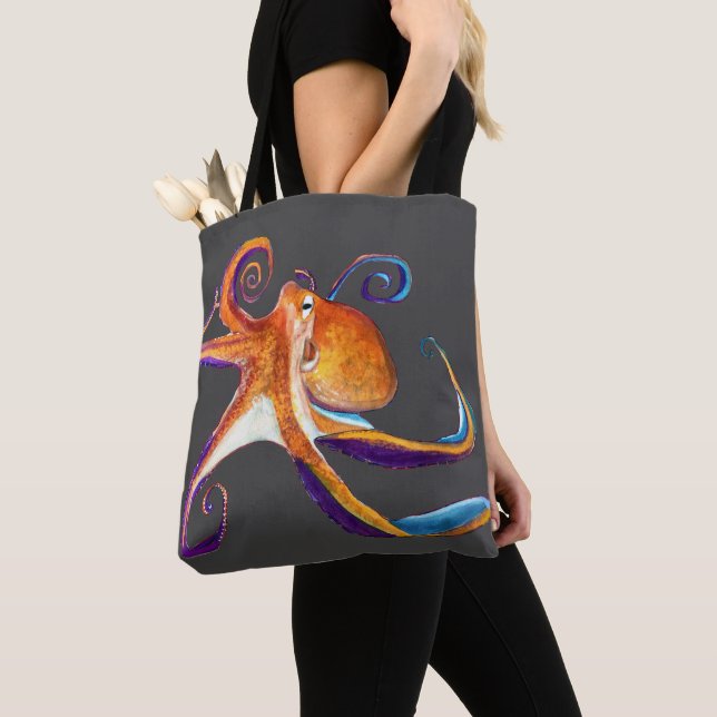 Octopus sealife watercolor art tote bag (Close Up)