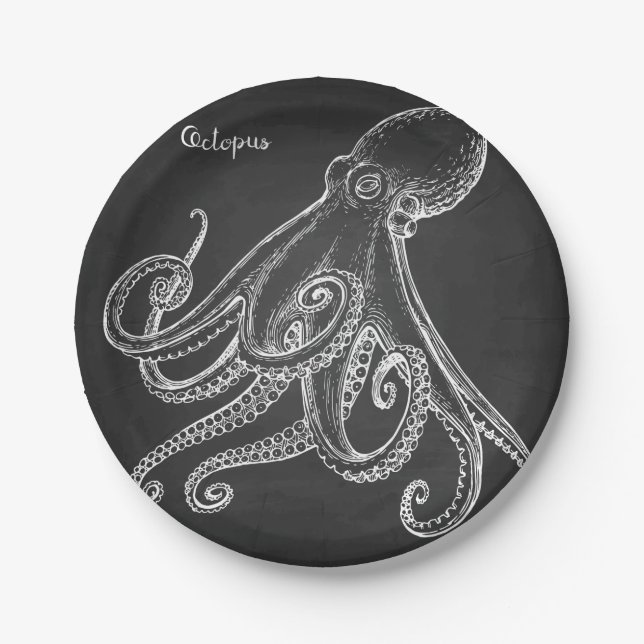 Octopus Sketch Paper Plate (Front)