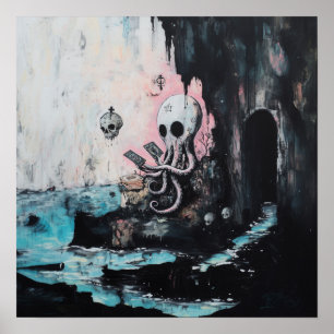Octopus Skull Tarot Witchy AI Art Matte Value Poster