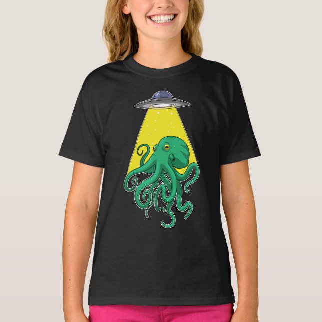 Octopus Spaceship Space T-Shirt (Front)