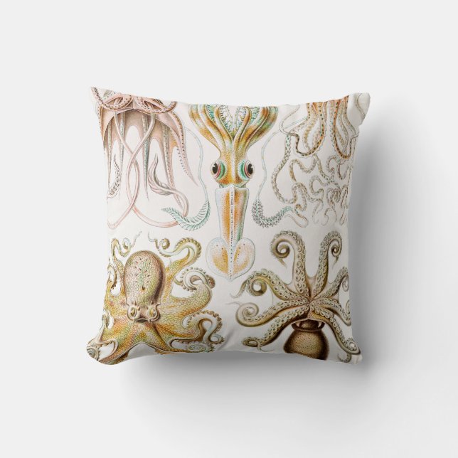 Octopus Squid, Gamochonia by Ernst Haeckel Throw Pillow (Front)