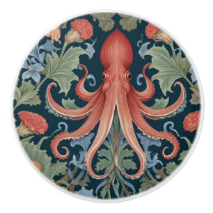 Octopus Squid William Morris style Sea Ocean Life Ceramic Knob