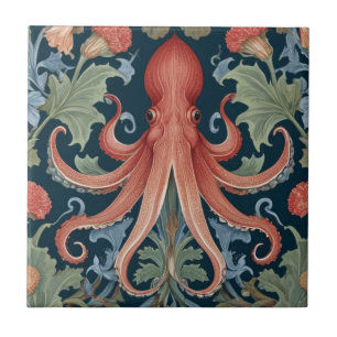 Octopus Squid William Morris style Sea Ocean Life Tile
