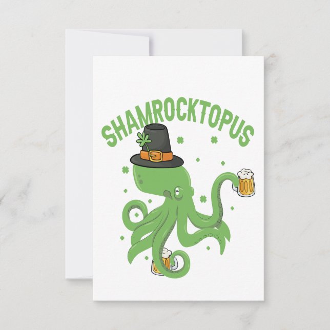 Octopus St Patricks Day Shamrocktopus Leprechaun Thank You Card (Front)