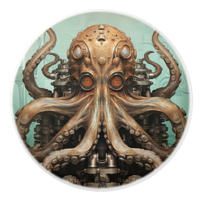 Octopus Steampunk Marine Life Aquatic Ceramic Knob (Front)