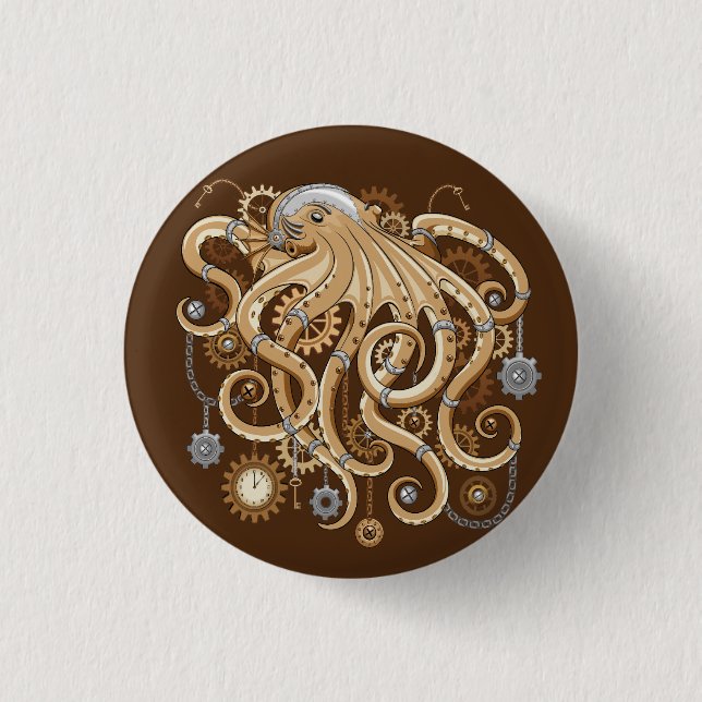 Octopus Steampunk Retro Mechanical Fantasy 1 Inch Round Button (Front)