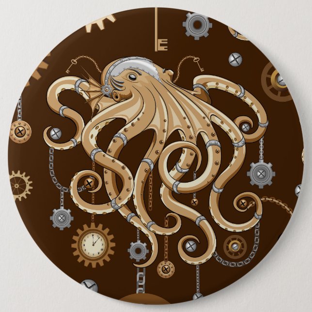 Octopus Steampunk Retro Mechanical Fantasy 6 Inch Round Button (Front)