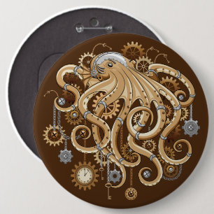 Octopus Steampunk Retro Mechanical Fantasy 6 Inch Round Button