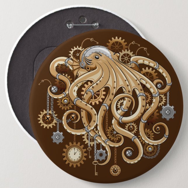 Octopus Steampunk Retro Mechanical Fantasy 6 Inch Round Button (Front & Back)