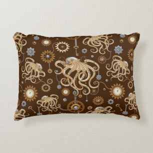Octopus Steampunk Retro Mechanical Fantasy Accent Pillow