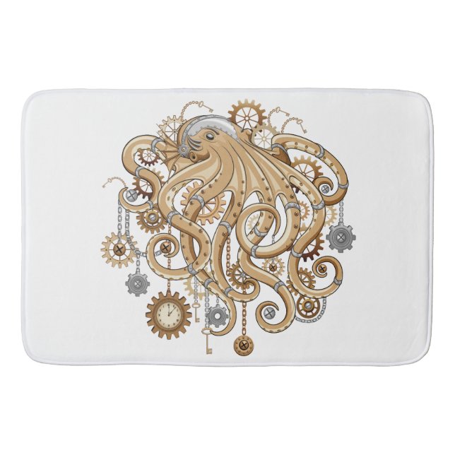 Octopus Steampunk Retro Mechanical Fantasy Bath Mat (Front)