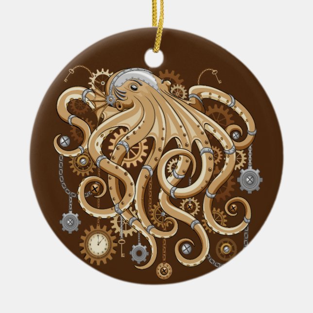 Octopus Steampunk Retro Mechanical Fantasy Ceramic Ornament (Front)