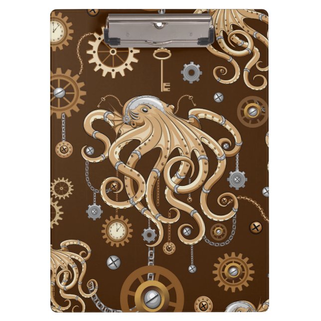 Octopus Steampunk Retro Mechanical Fantasy Clipboard (Front)