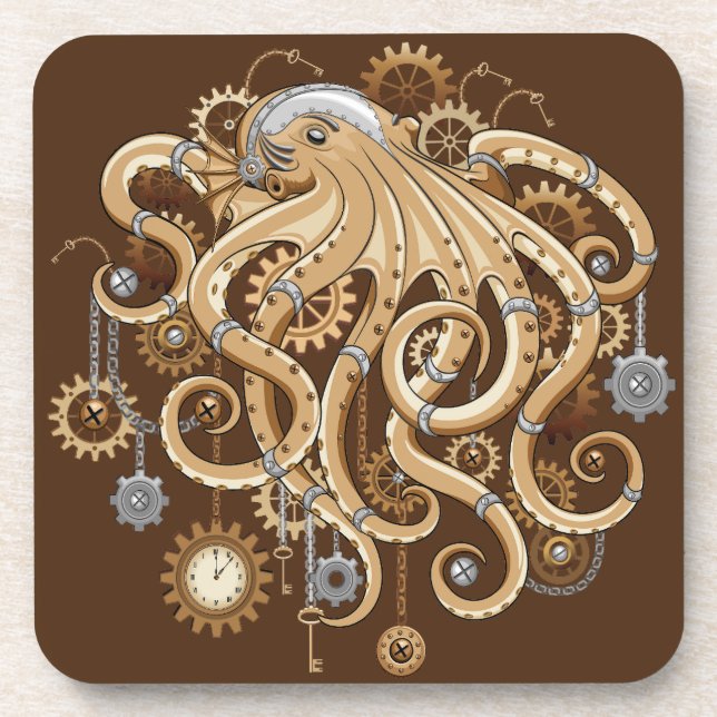 Octopus Steampunk Retro Mechanical Fantasy Coaster (Front)