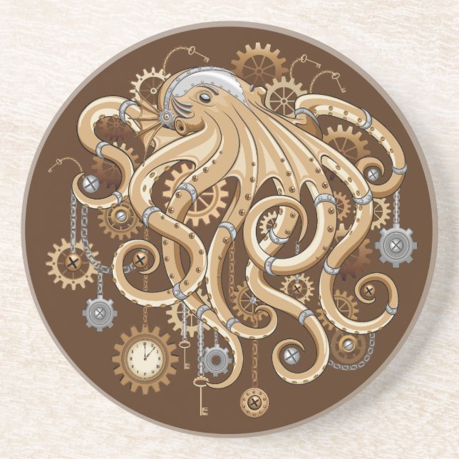 Octopus Steampunk Retro Mechanical Fantasy Coaster (Front)