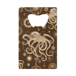 Octopus Steampunk Retro Mechanical Fantasy Credit Card Bottle Opener