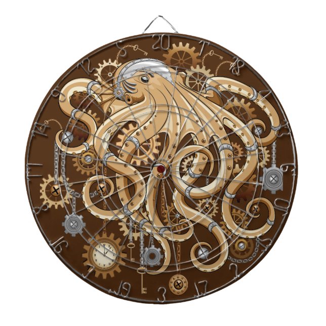 Octopus Steampunk Retro Mechanical Fantasy Dartboard (Front)
