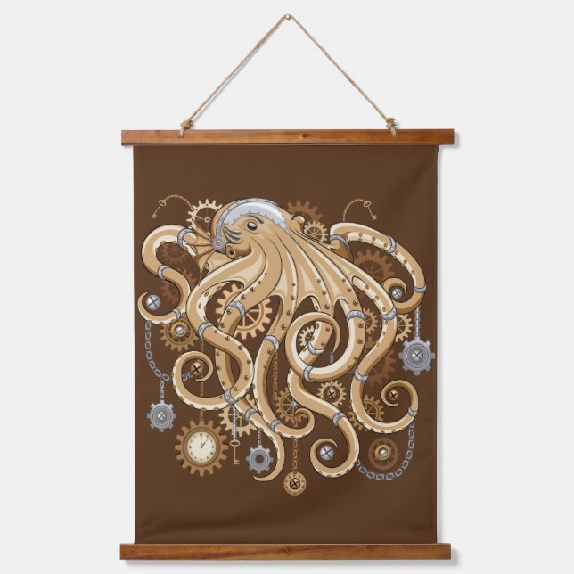 Octopus Steampunk Retro Mechanical Fantasy Hanging Tapestry (Front)