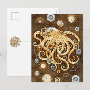 Octopus Steampunk Retro Mechanical Fantasy Holiday Postcard
