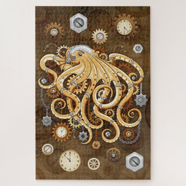 Octopus Steampunk Retro Mechanical Fantasy Jigsaw Puzzle (Vertical)