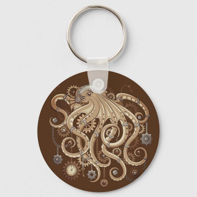 Octopus Steampunk Retro Mechanical Fantasy Keychain (Front)