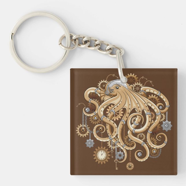 Octopus Steampunk Retro Mechanical Fantasy Keychain (Front)