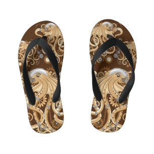Octopus Steampunk Retro Mechanical Fantasy Kid's Flip Flops
