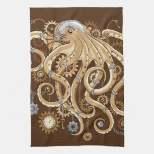 Octopus Steampunk Retro Mechanical Fantasy Kitchen Towel