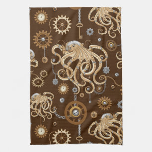 Octopus Steampunk Retro Mechanical Fantasy Kitchen Towel