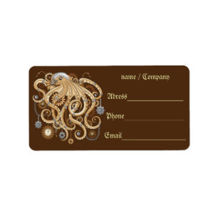 Octopus Steampunk Retro Mechanical Fantasy Label
