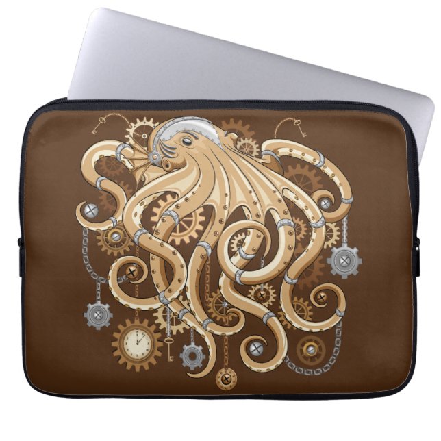 Octopus Steampunk Retro Mechanical Fantasy Laptop Sleeve (Front)