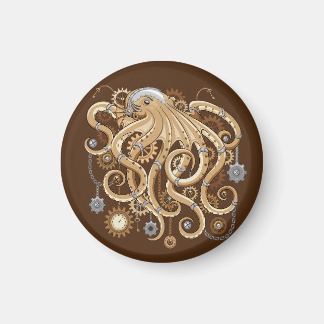 Octopus Steampunk Retro Mechanical Fantasy Magnet (Front)