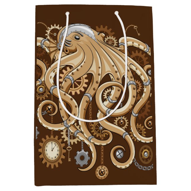 Octopus Steampunk Retro Mechanical Fantasy Medium Gift Bag (Front)