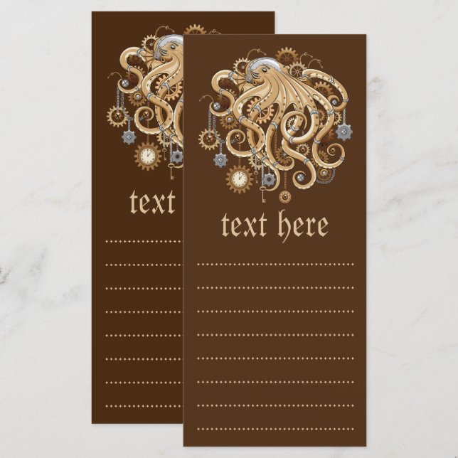 Octopus Steampunk Retro Mechanical Fantasy Menu (Front/Back)