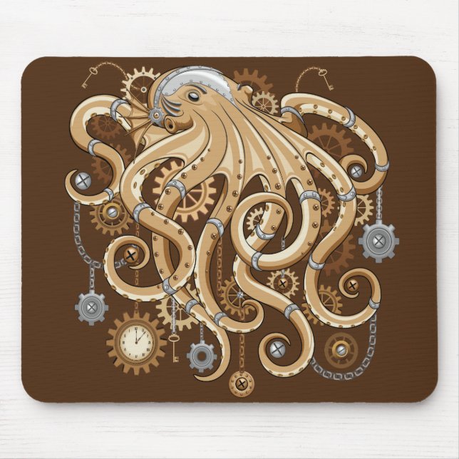 Octopus Steampunk Retro Mechanical Fantasy Mouse Pad (Front)