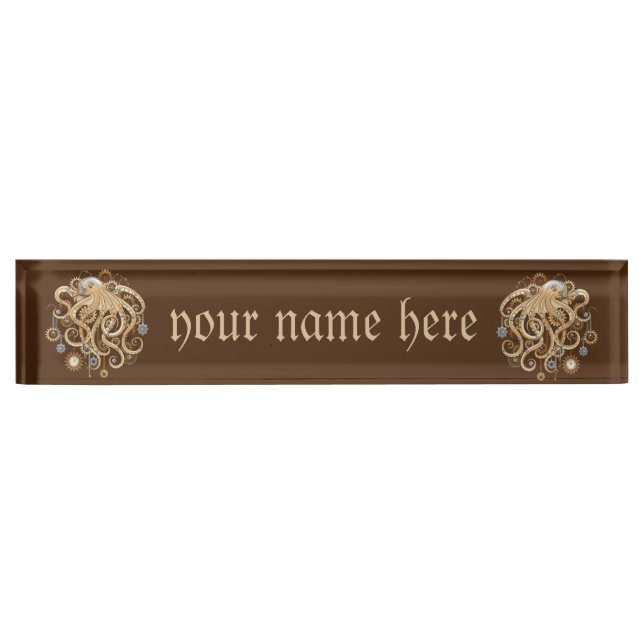 Octopus Steampunk Retro Mechanical Fantasy Nameplate (Front)