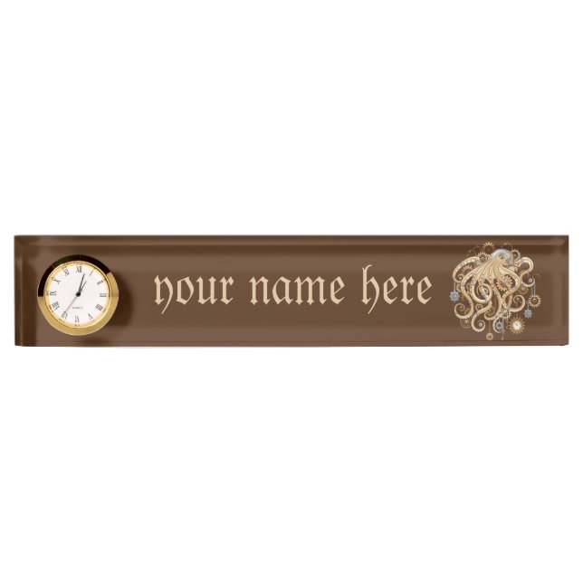 Octopus Steampunk Retro Mechanical Fantasy Nameplate (Front)