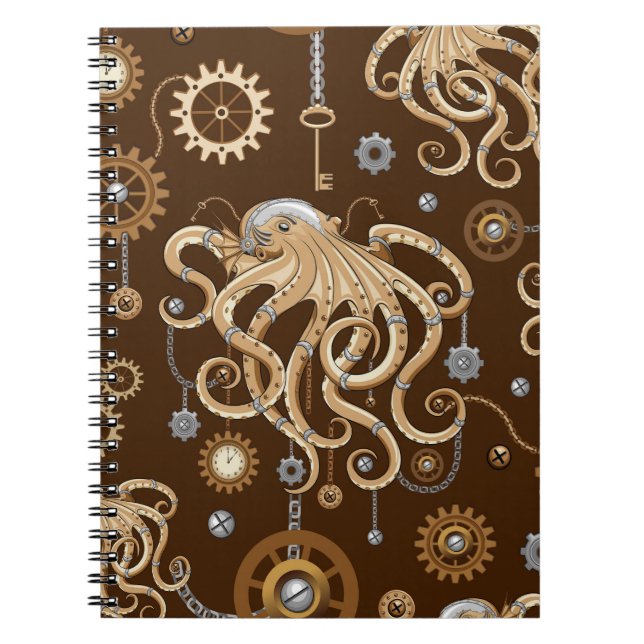 Octopus Steampunk Retro Mechanical Fantasy Notebook (Front)