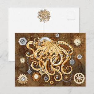 Octopus Steampunk Retro Mechanical Fantasy Postcard