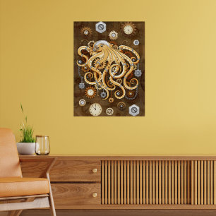 Octopus Steampunk Retro Mechanical Fantasy Poster